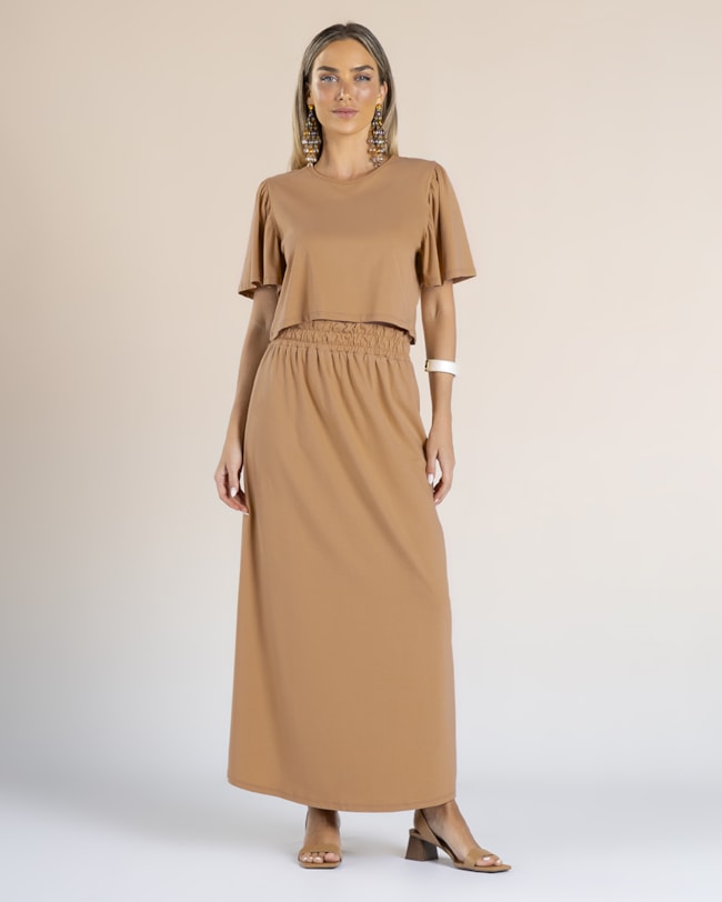 Saia Longa em Meia Malha- Cereja Rosa - Capim Dourado-086ea06d-64a5-4806-a5bc-d2f7d4a5d34f