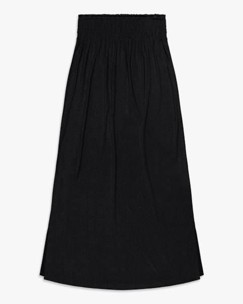 Saia Longa em Tricot Viscose com Fenda - Cereja Rosa - Preto