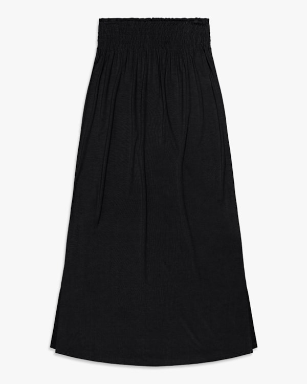 Saia Longa em Tricot Viscose com Fenda - Cereja Rosa - Preto-G