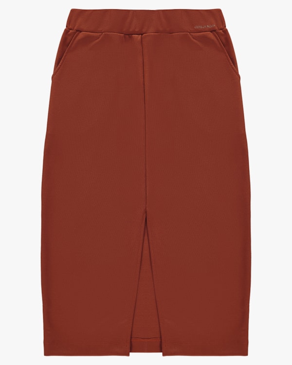 Saia Midi com Fenda em Compact Montaria - Cereja Rosa - Ferrugem P