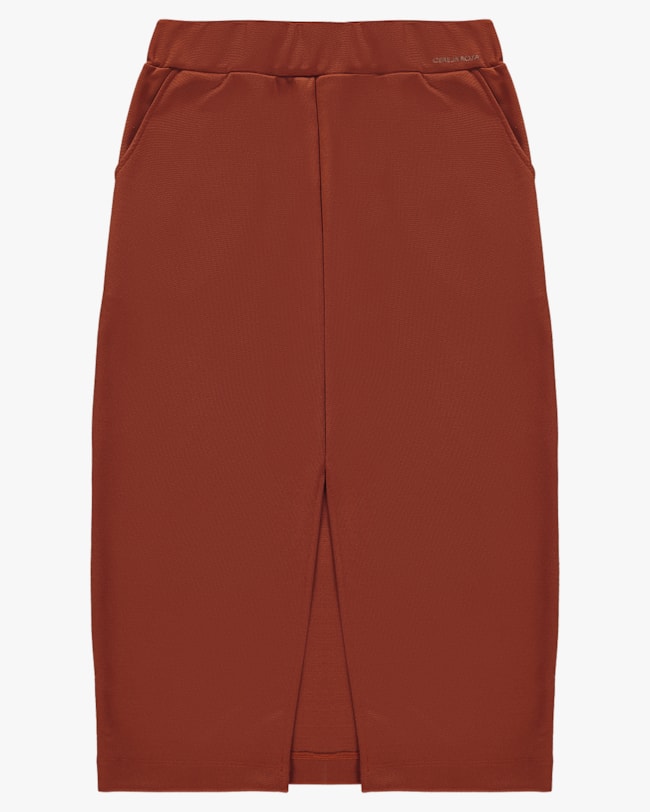 Saia Midi com Fenda em Compact Montaria - Cereja Rosa - Ferrugem P-1c151f5c-1fcc-4906-8e00-ed2532786d2a