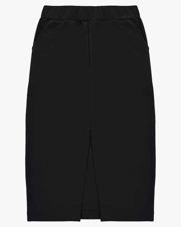 Saia Midi com Fenda em Compact Montaria - Cereja Rosa - Preto