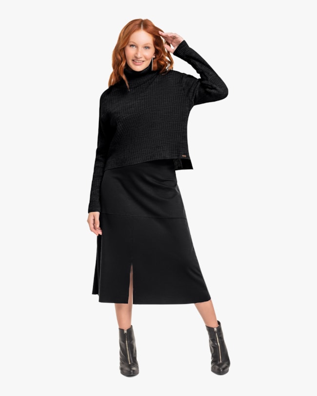 Saia Midi em Cirrê Peluciado Cereja Rosa Preto-001f179f-1a33-44b3-9d30-85f79c82f06c