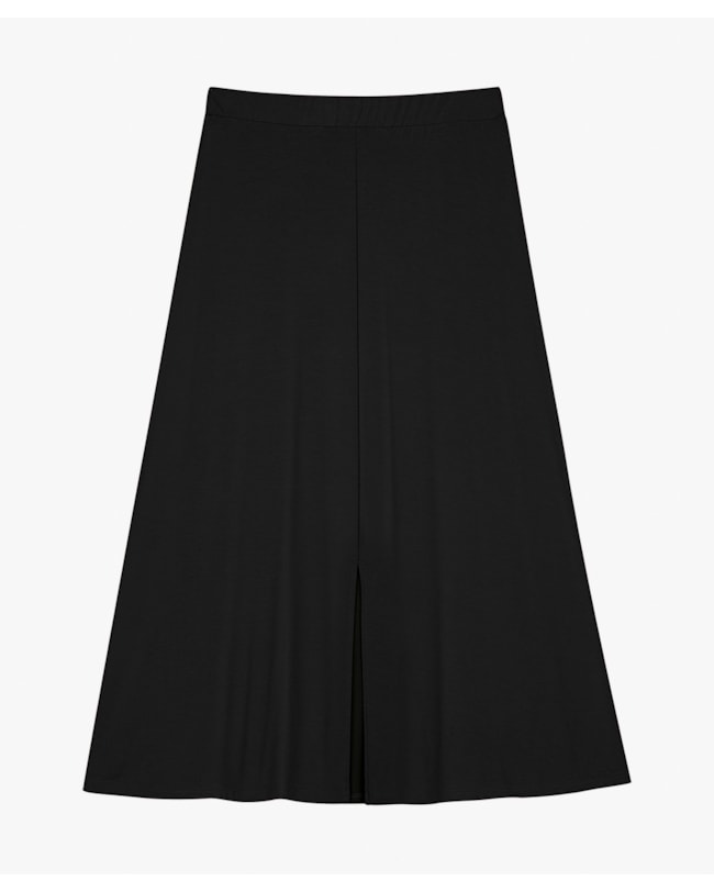 Saia Midi em Malha Crepe com Fenda Frontal - Cereja Rosa - Preto-75b190db-727c-4c0e-aea8-bce96431e4b6