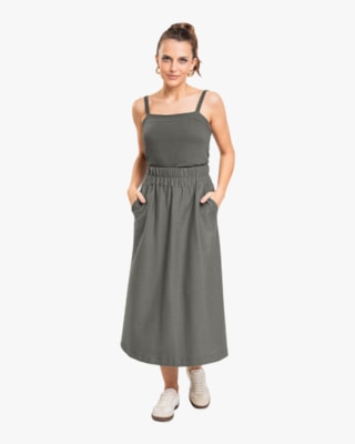 Saia Midi em Moletinho com Bolso - Cereja Rosa - Dark Gray-G