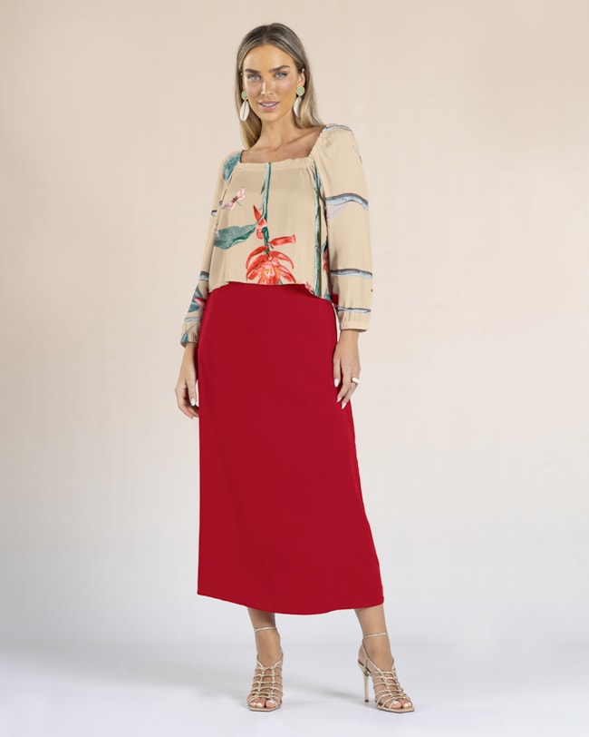 Saia Midi em Tecido Viscose - Cereja Rosa - Vermelho  P-d7f01b56-f636-423f-a2a5-a9ae34c67c63