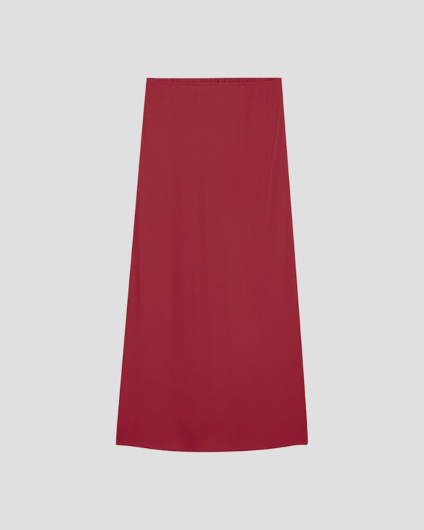 Saia Midi em Viscose com Fenda Lateral Cereja Rosa Vermelho