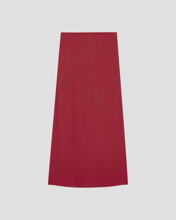 Saia Midi em Viscose com Fenda Lateral Cereja Rosa Vermelho
