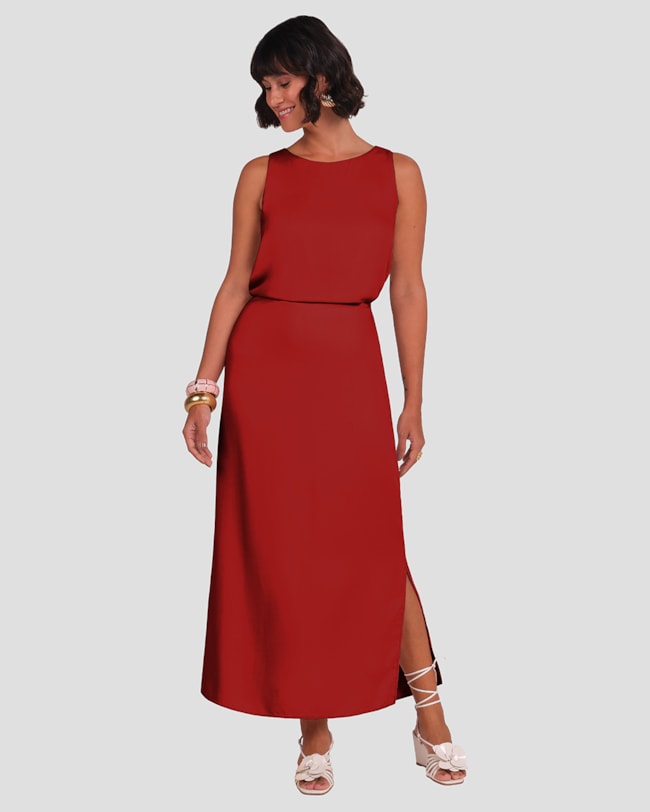Saia Midi em Viscose com Fenda Lateral Cereja Rosa Vermelho-bc2c4b69-c82b-47ea-a461-3af18c3fb677