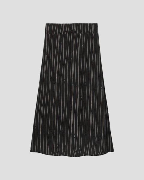 Saia Midi em Viscose Estampada com Abertura Cereja Rosa Preto