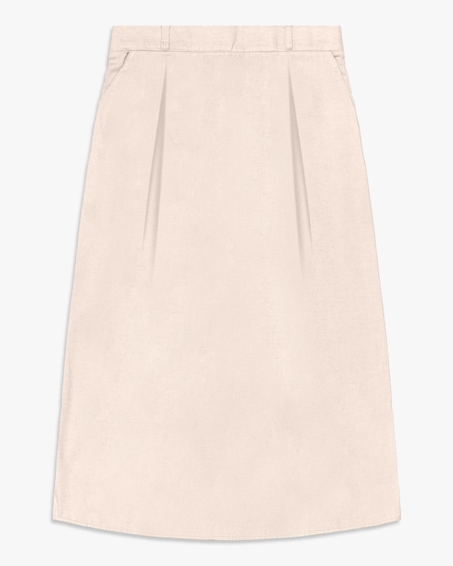 Saia Midi em Viscose Linho com Pregas - Cereja Rosa - Areia-1628510c-b4a7-4b4f-8ade-4c7f60d4205a