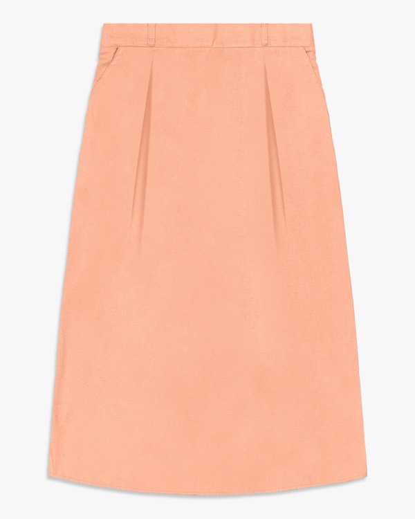 Saia Midi em Viscose Linho com Pregas - Cereja Rosa - Pessego-G