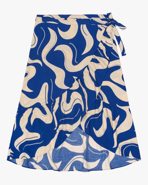 Saia Midi Envelope em Viscose Estampada Cereja Rosa