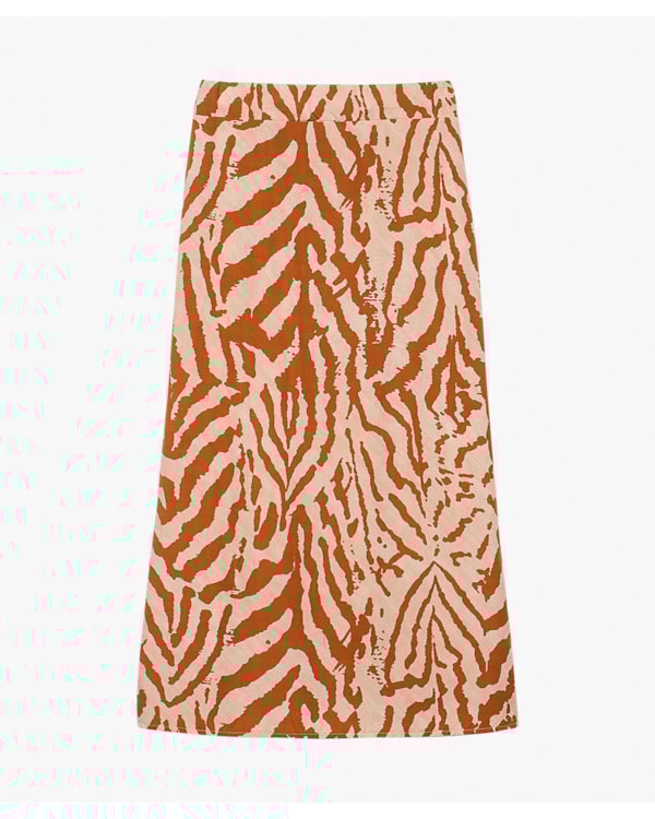Saia Midi Estampada em Tecido Viscose - Cereja Rosa - Bege