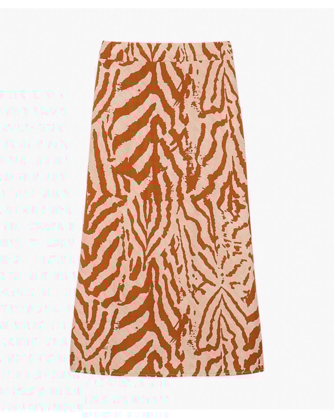 Saia Midi Estampada em Tecido Viscose - Cereja Rosa - Bege-795868fe-bfd0-43e1-b4a0-722c3e0b259b