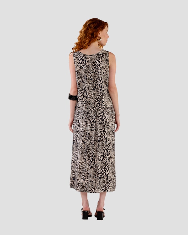 Saia Midi Estampada em Tecido Viscose - Cereja Rosa - Preto