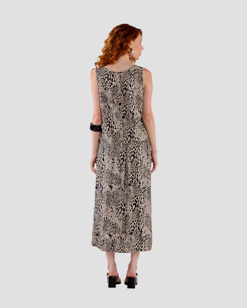 Saia Midi Estampada em Tecido Viscose - Cereja Rosa - Preto