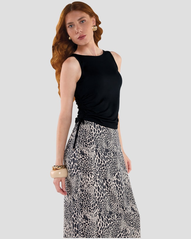 Saia Midi Estampada em Tecido Viscose - Cereja Rosa - Preto-f0a46bf9-8d73-4d6d-93f1-23789f9abf85