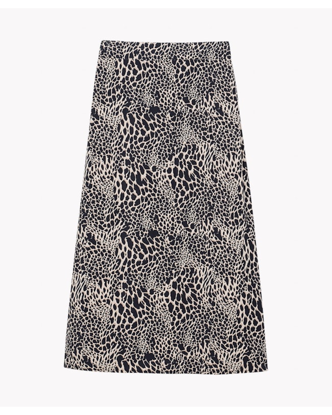 Saia Midi Estampada em Tecido Viscose - Cereja Rosa - Preto-f19fc7b9-8698-4d84-9a71-400825dcb583