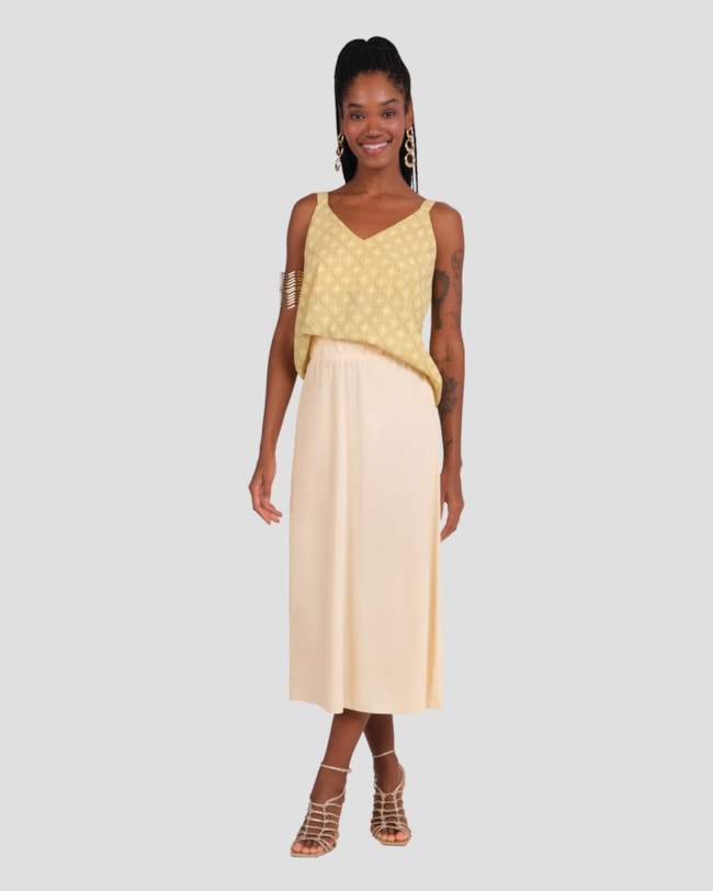 Saia Midi Feminina em Viscose Linho Cereja Rosa Bege-558c0474-b9c3-4bf7-8bb7-c8b7da2b9afd