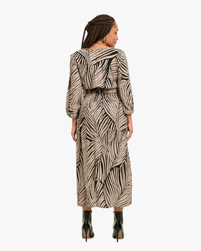 Saia Midi Feminina Estampada em Tecido Plano - Cereja Rosa - Bege-79dee4a0-8ff6-4c03-9a0e-eeaeced287bc