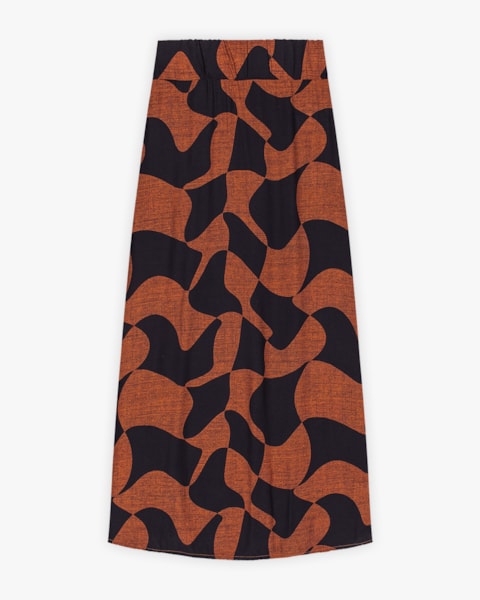 Saia Midi Feminina Estampada em Tecido Plano - Cereja Rosa - Ocre