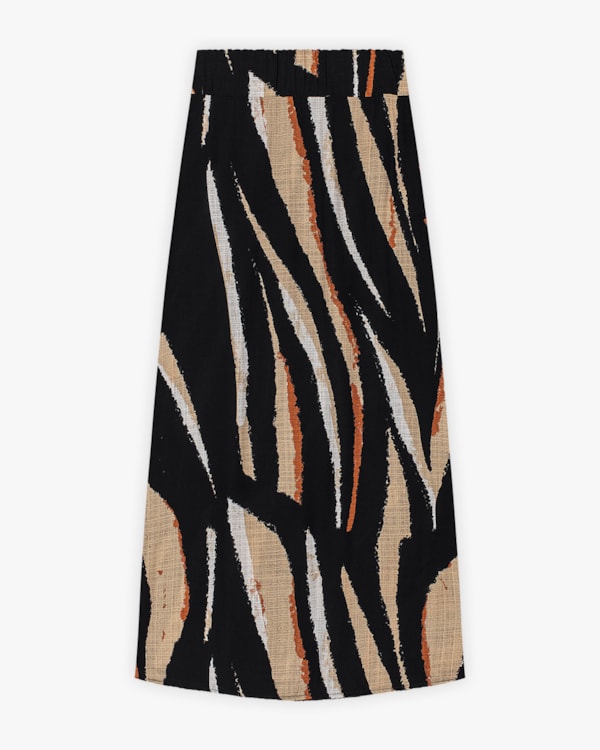 Saia Midi Feminina Estampada em Tecido Plano - Cereja Rosa - Preto