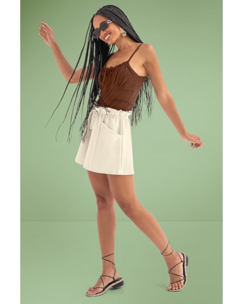 Short Feminino Cereja Rosa Moletinho Sarjado