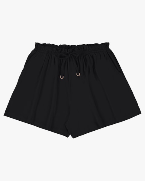 Shorts Básico Feminino em Viscose com Bolsos - Cereja Rosa - Preto