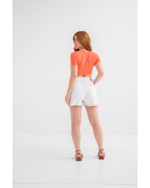 Shorts em Sarja com Barra Desfiada Cereja Rosa