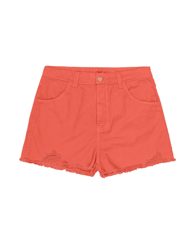 Shorts em Sarja com Barra Desfiada Cereja Rosa-250cdf91-ba74-4cfc-ba03-761e1d98b45f