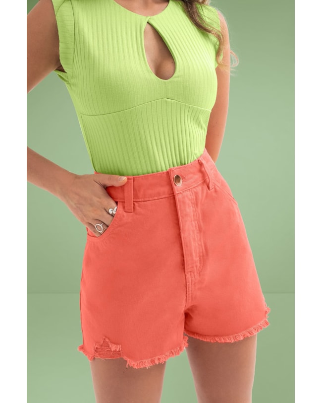 Shorts em Sarja com Barra Desfiada Cereja Rosa-35f149b9-2b9e-43e0-9e4f-7806147e7fe0