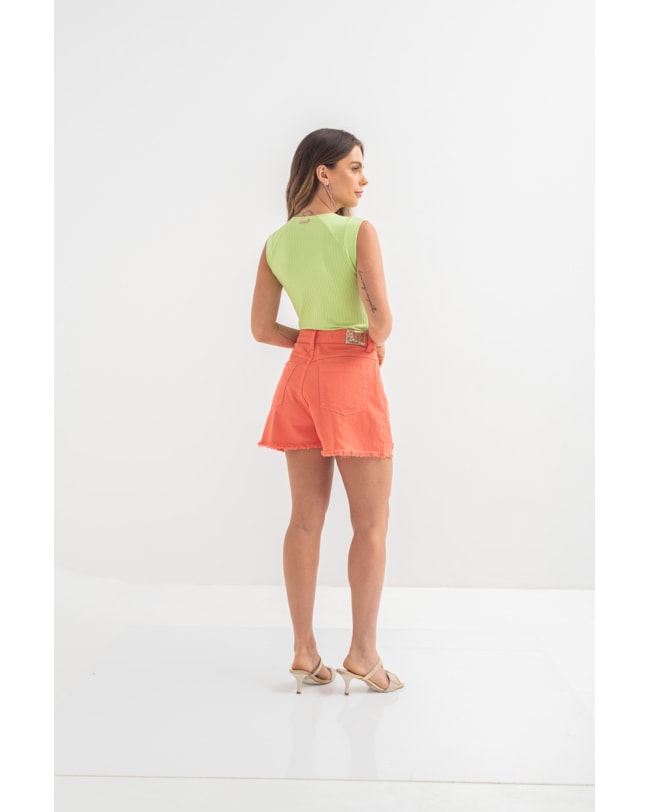 Shorts em Sarja com Barra Desfiada Cereja Rosa-21de10d3-04b5-4d3d-84c8-d9aa07c701b6