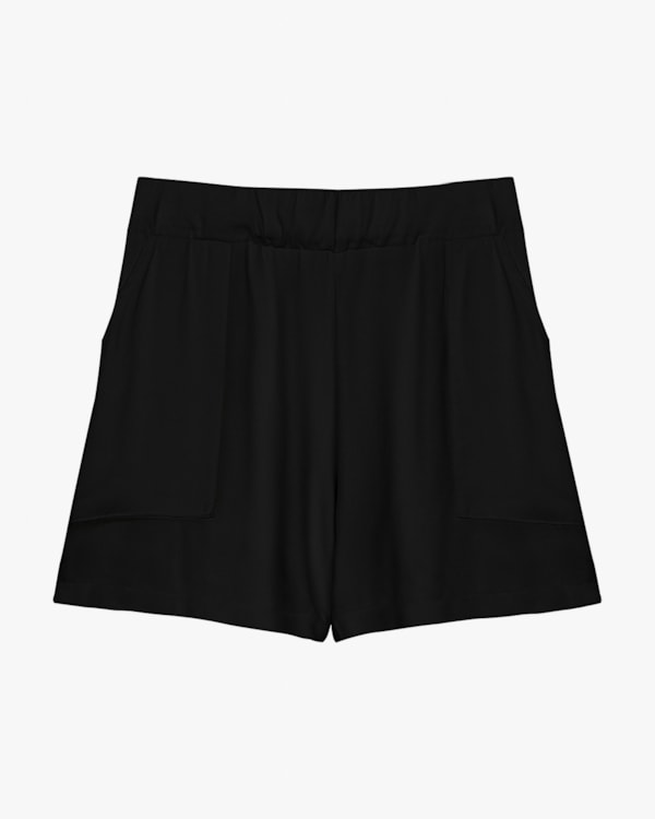 Shorts Feminino com Bolso em Viscose - Cereja Rosa - Preto