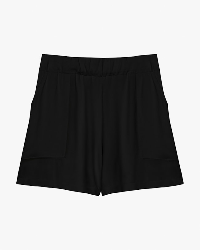 Shorts Feminino com Bolso em Viscose - Cereja Rosa - Preto-edd7f5b4-2a3c-46db-80ea-f5dc17b29740