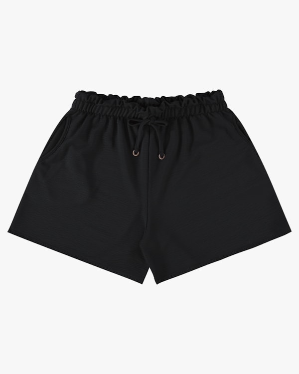 Shorts Feminino em Malha Anarruga - Cereja Rosa - Preto P