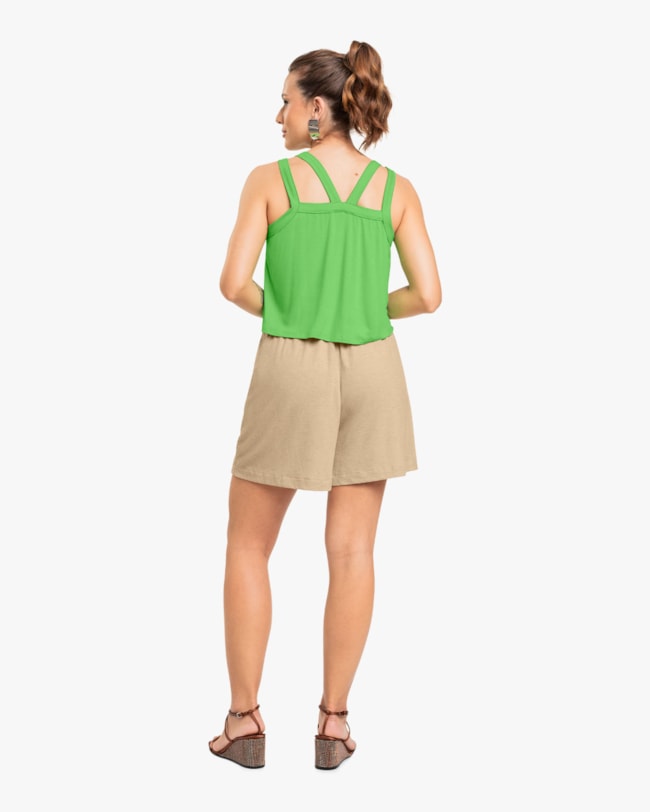 Shorts Feminino em Malha Linho com Bolso - Cereja Rosa - Bege-16617401-93fd-41e7-950c-15b2cab0a263