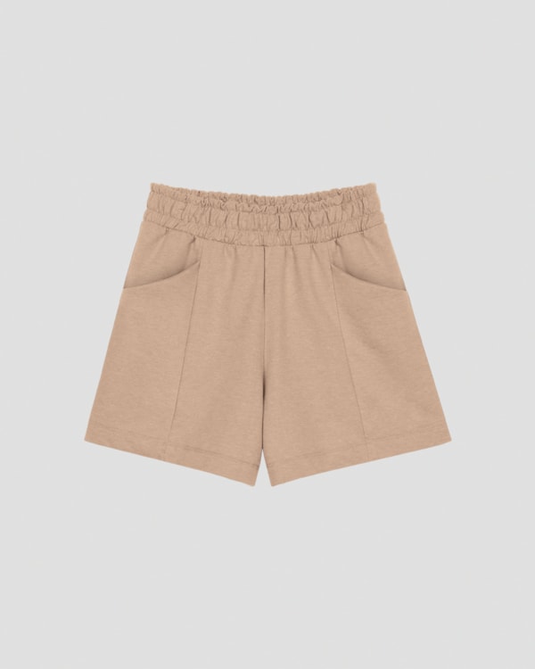 Shorts Feminino em Moletinho com Bolso Cereja Rosa Bege