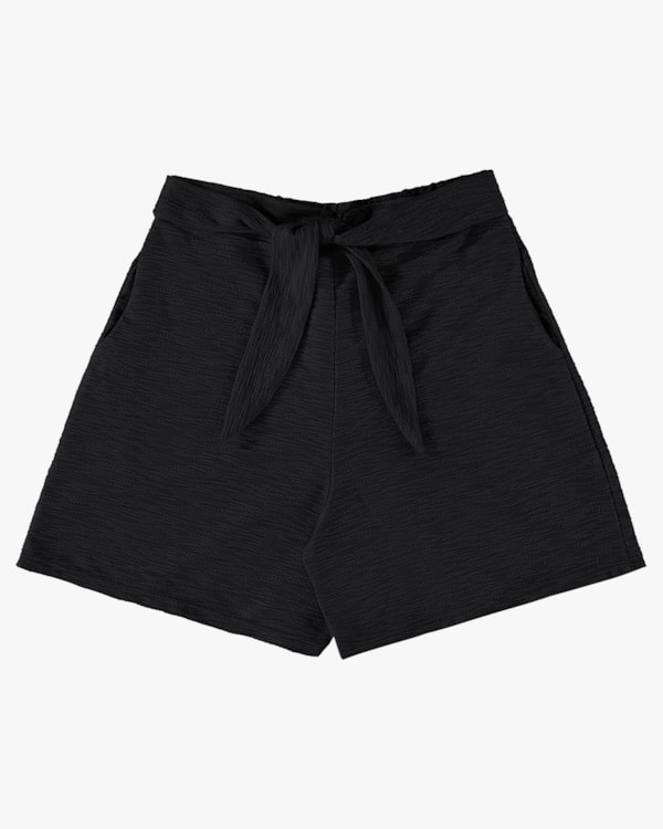 Shorts Feminino em Moletinho com Cinto - Cereja Rosa - Preto
