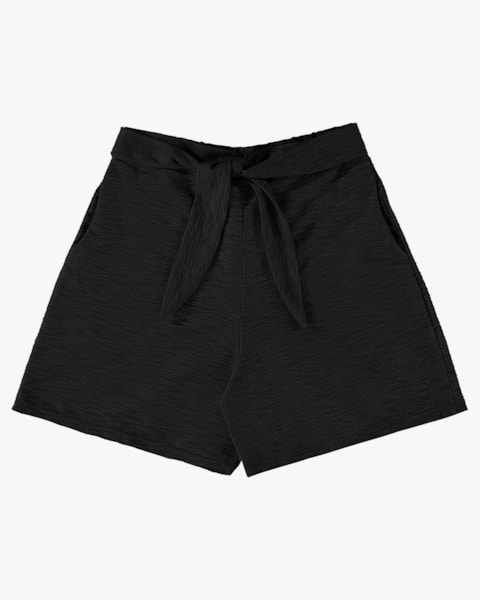 Shorts Feminino em Moletinho com Cinto - Cereja Rosa - Preto