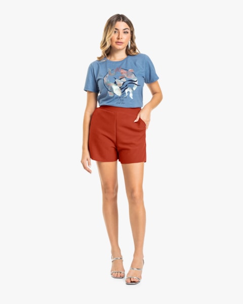 Shorts Feminino em Tecido Crepe Texturizado Cereja Rosa