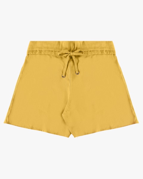 Shorts Feminino em Tecido Viscose Linho - Cereja Rosa - Mostarda