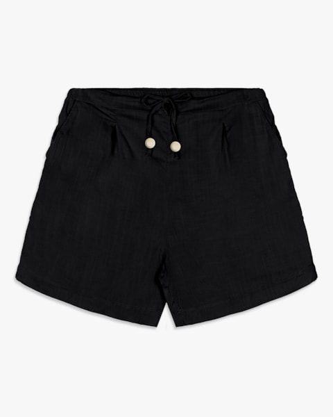 Shorts Feminino em Viscose com Amarração - Cereja Rosa - Preto