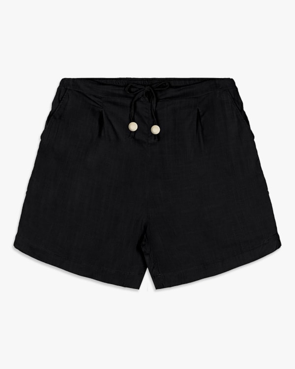 Shorts Feminino em Viscose com Amarração - Cereja Rosa - Preto