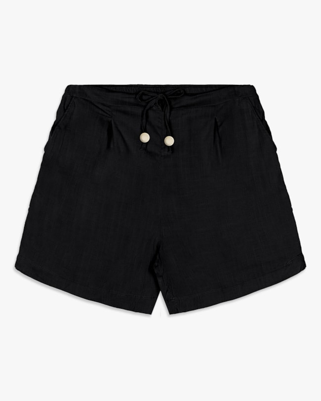 Shorts Feminino em Viscose com Amarração - Cereja Rosa - Preto-007dbb35-14a7-4f91-9dec-830da3b4eb7a