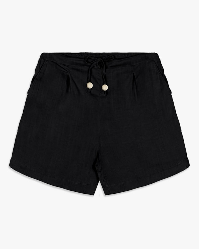 Shorts Feminino em Viscose com Amarração - Cereja Rosa - Preto-20fa647a-79d3-4b07-aba3-df6412879e31