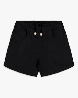Shorts Feminino em Viscose com Amarração - Cereja Rosa - Preto-G