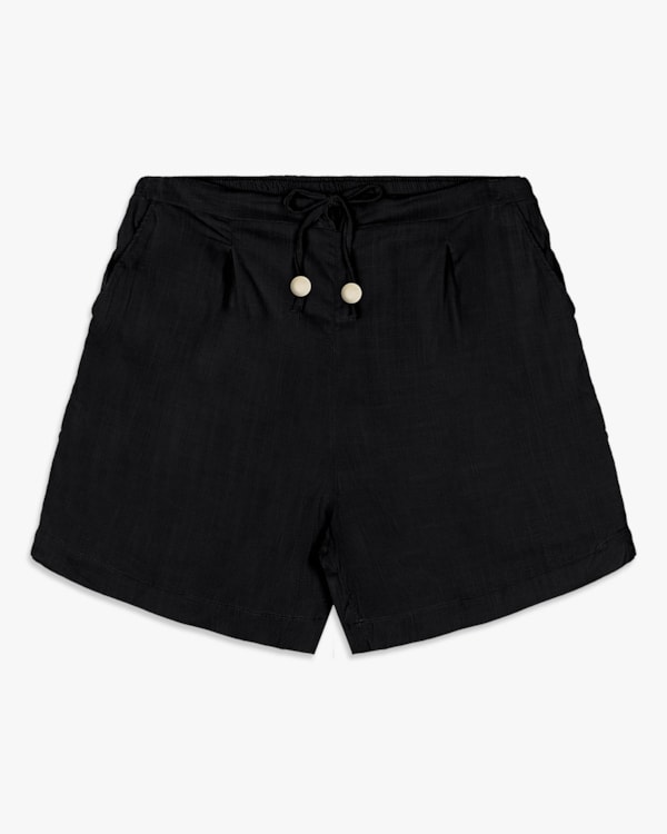 Shorts Feminino em Viscose com Amarração - Cereja Rosa - Preto-G