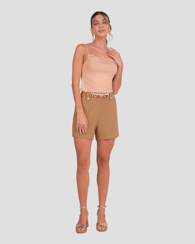 Shorts Feminino em Viscose com Bolsos Cereja Rosa Bege-46617849-61de-4a54-bee7-94dee094e1ac