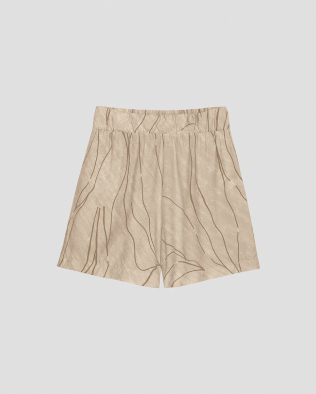 Shorts Feminino em Viscose Estampada - Cereja Rosa - Bege-dff448ae-9340-43f9-b2a0-9432d96d1274